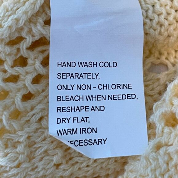 Jeanne Pierre Crochet Sweater Butter Yellow Knit Bell Sleeve Round Neck S - Picture 7 of 7